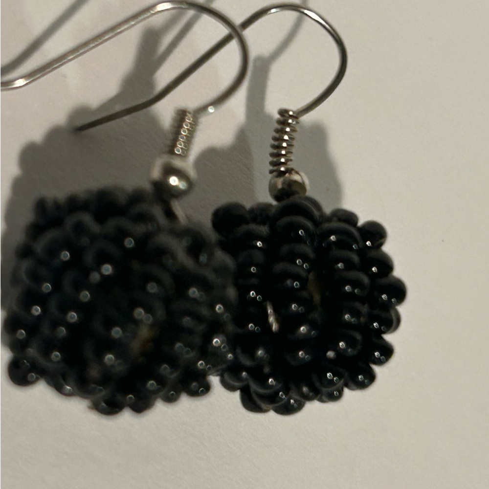 Black Textured Ball Earrings - Picture 4 of 7